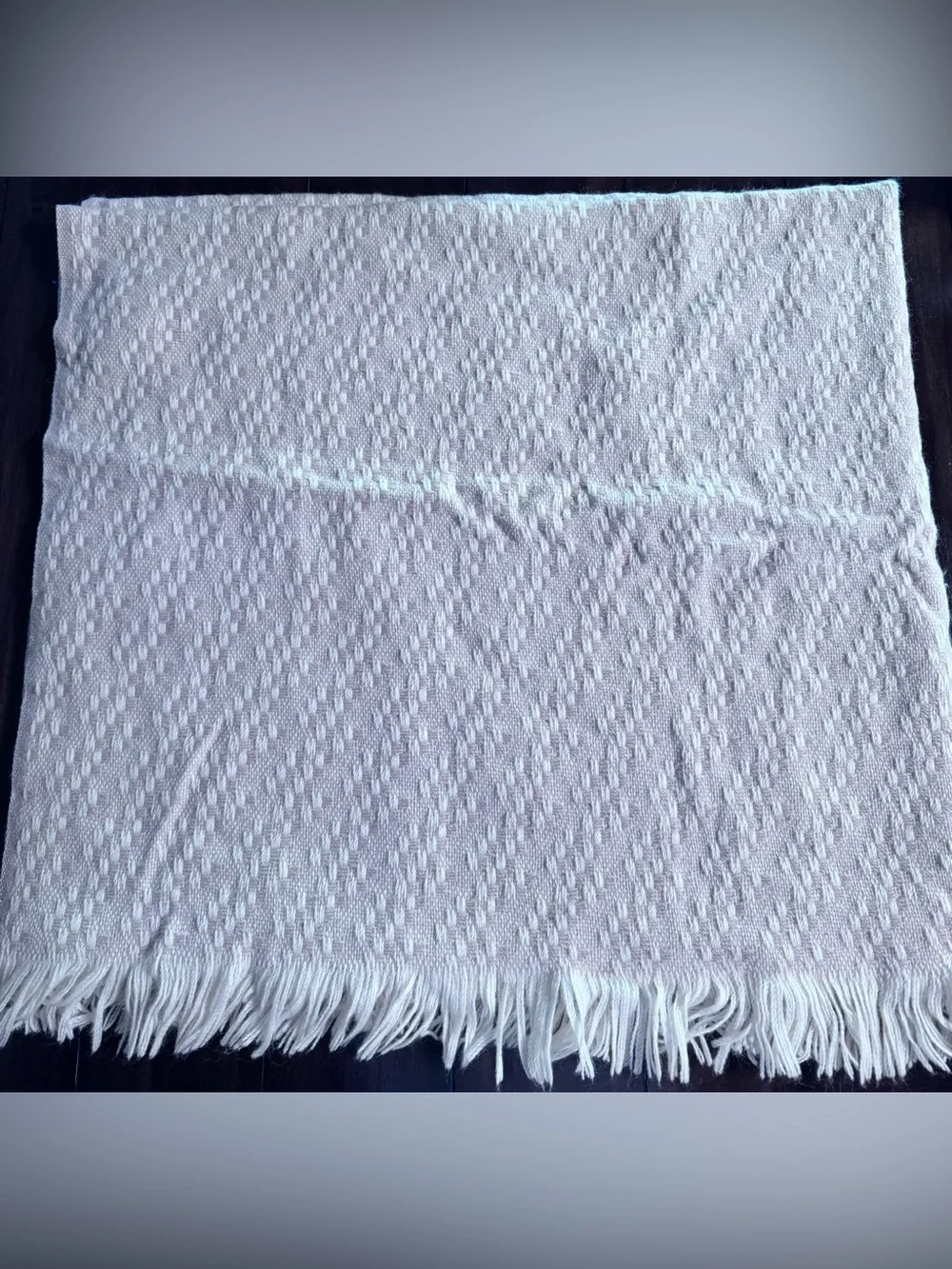 Vintage Pendleton Cream Textured 100% Virgin Wool Blanket with Fringe